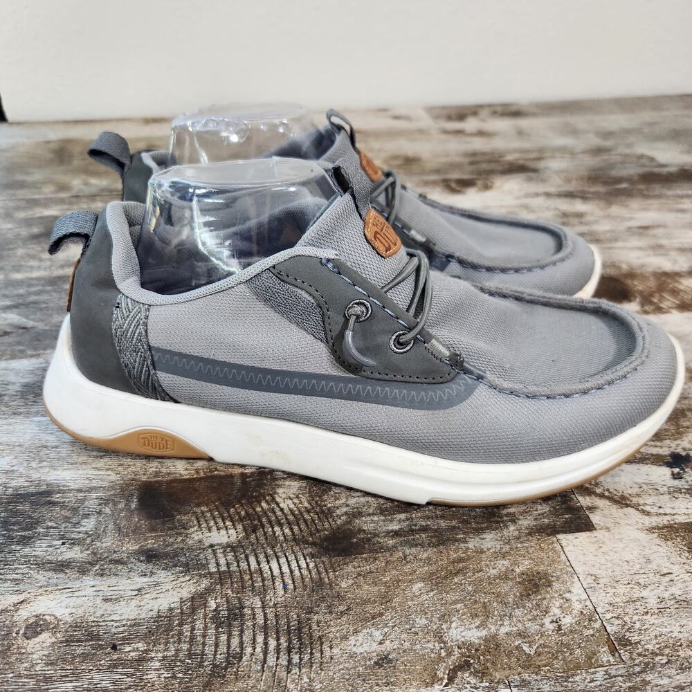Hey Dude Mens 8 Gray Casual Sneakers Lace Up Lightweight Comfort Shoes